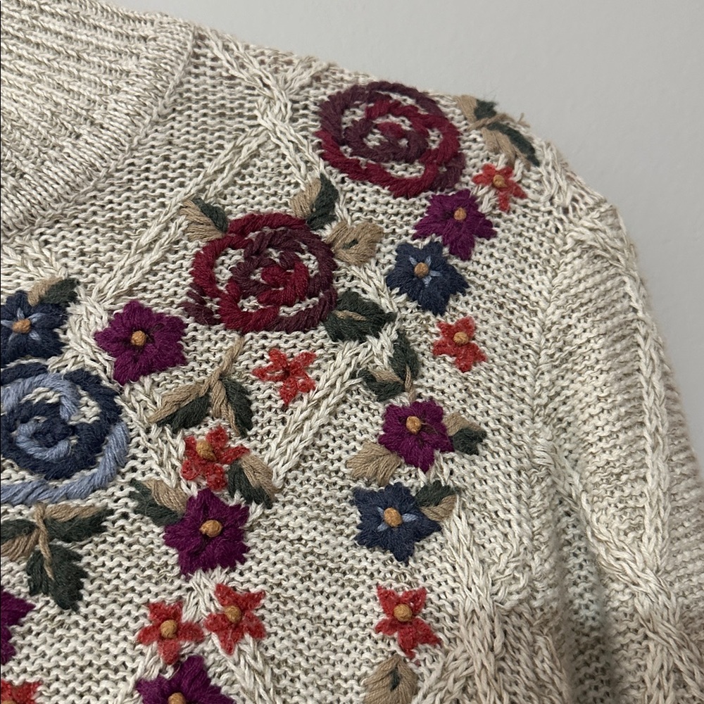 Alfred Dunner Cream Sweater with Floral Embroidery - Picture 5 of 5